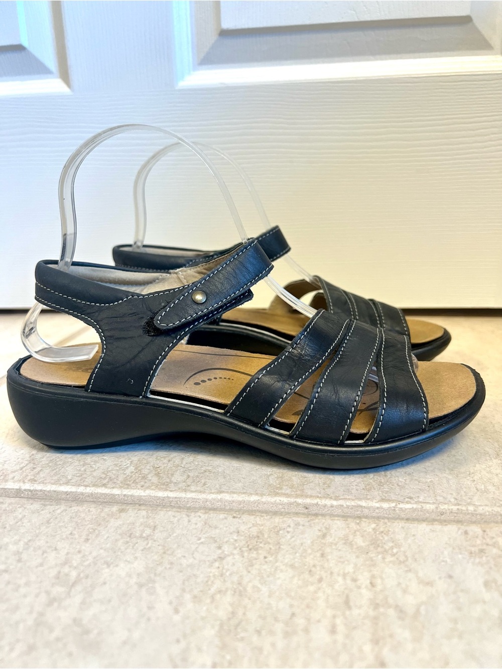 Romika Ibiza Black Leather Multi-Strap Women's Sandals 38EU 7.5M comfy travel - Picture 3 of 9